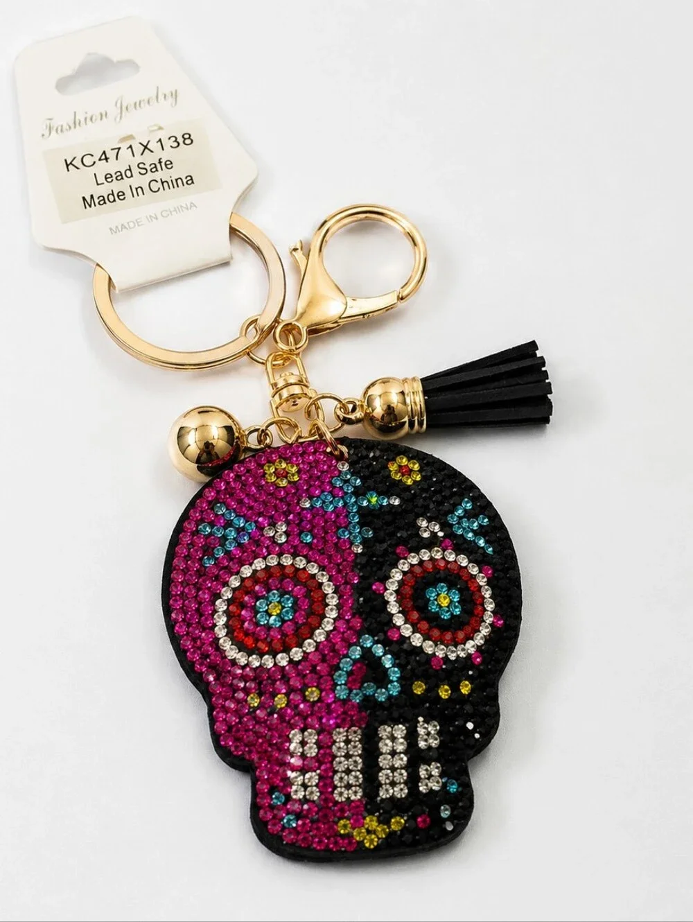 NWT Rhinestone Sugar Skull Keychain | Purse Charm | Tassel Bag Charm